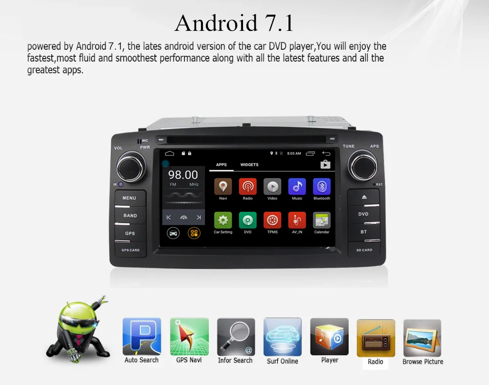 MEKEDE, чистый Android 7,1, автомобильный мультимедийный плеер, автомобильное радио, аудио, автомобильный dvd-плеер для Toyota E120 BYD F3, поддержка 4G, wifi, bluetooth