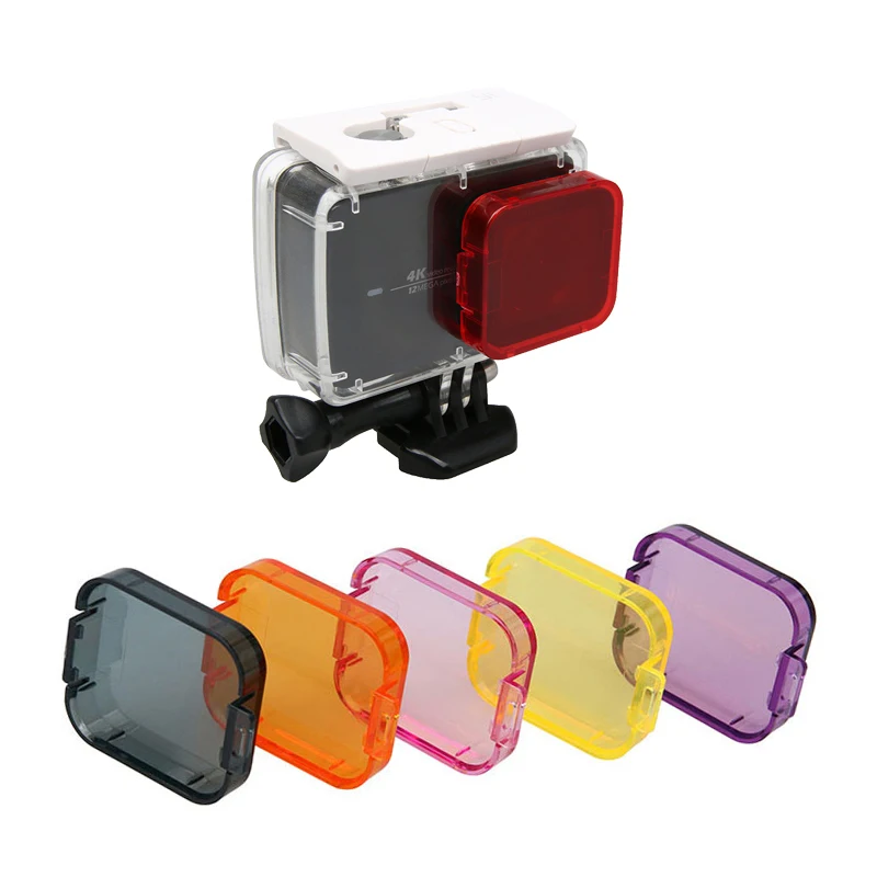 

6 in 1 Dive Filter 6 Color Diving Filter Gray Purple Orange Red Pink Lens Cap Cover for Xiaomi Yi 4K Waterproof Housing Case