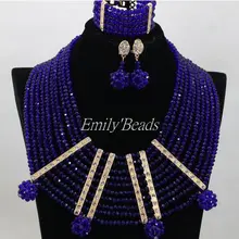 Мода Для женщин подарки партии нигерийской свадьбы Африканский Бусины Jewelry Set Royal Blue Crystal Бусины Цепочки и ожерелья комплект alj126