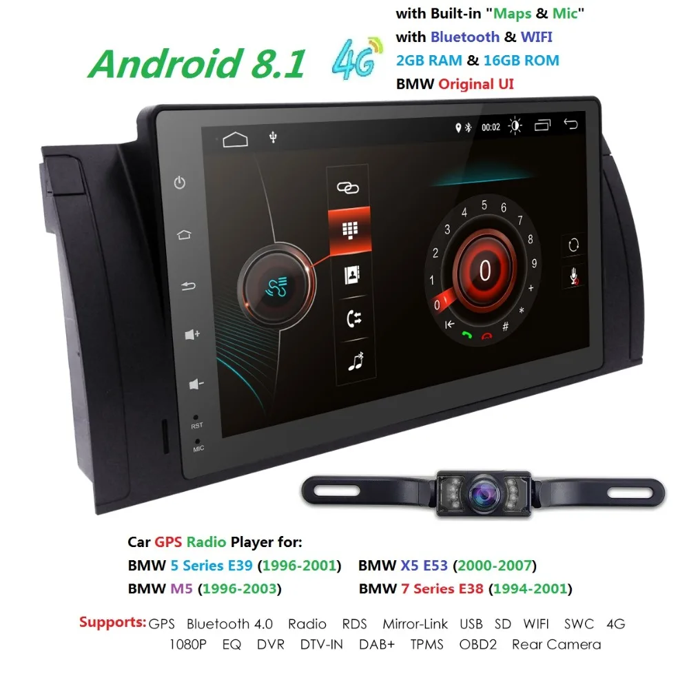 

IPS HD Android 9.0 QuadCore 2GB RAM 16GB ROM GPS map Car NODVD Player Radio Wifi Bluetooth For BMW E39 E38 X5 E53 M5 Range Rover
