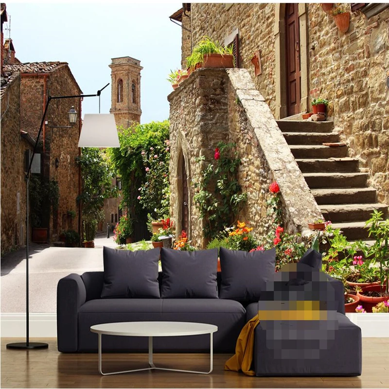 

Большие 3D обои beibehang для гостиной, Средиземноморское старое здание, Настенная фотография, ТВ фон, 3d полы