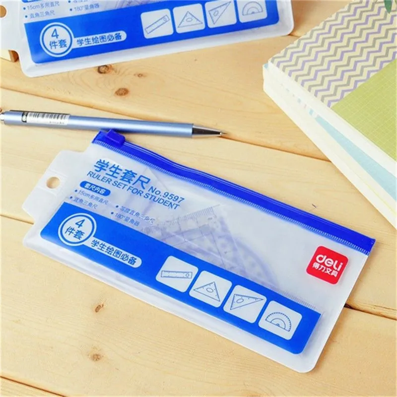

4pcs/Set Students Math Sets School Drafting Supplies Geometry Stationery Ruler SquaresTriangle Protractor Ruler Set For Student