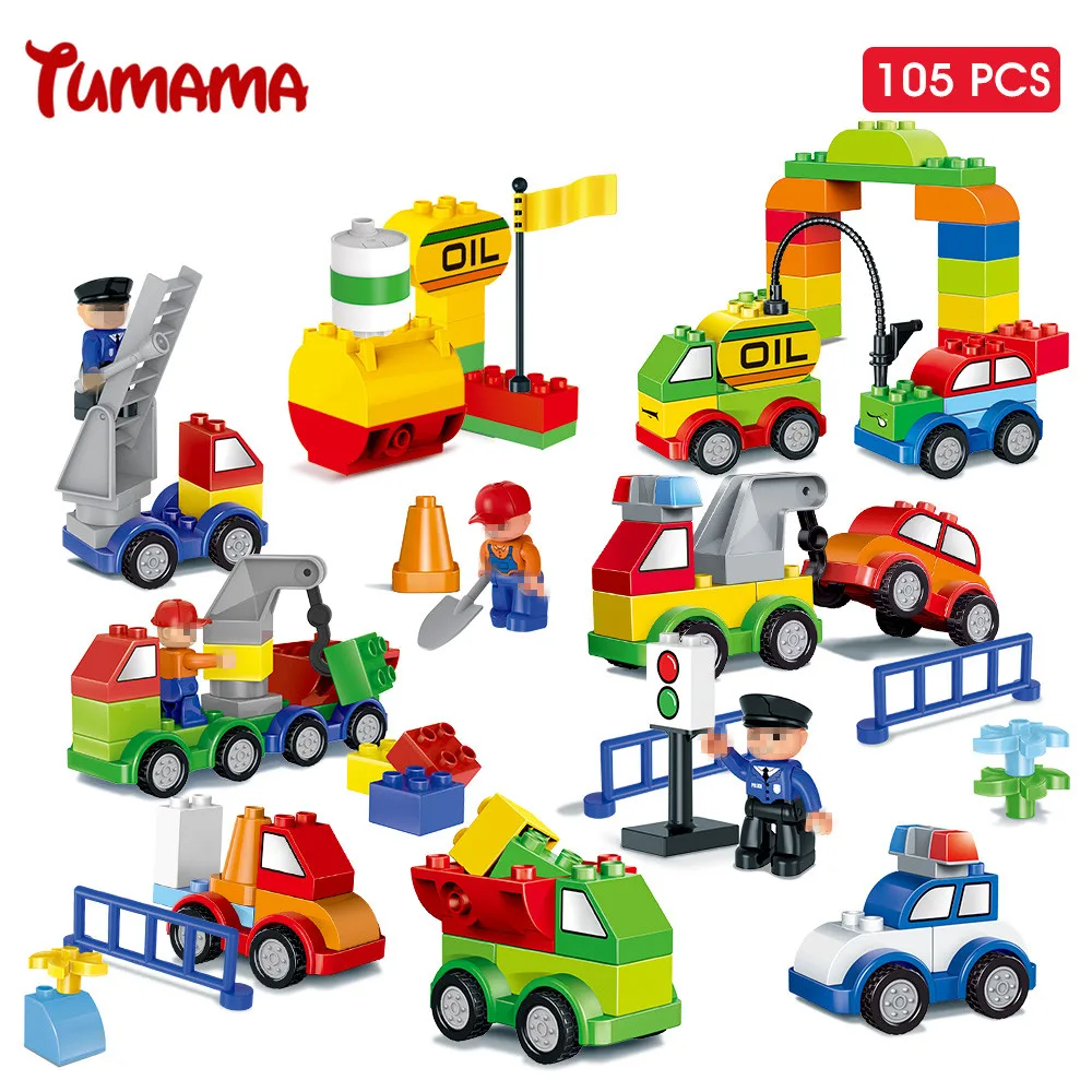 

Big Size Building Blocks 105pcs Car Model Traffic Building Bricks Large Size Kids Educational Toys Compatible with Legoed Duplo