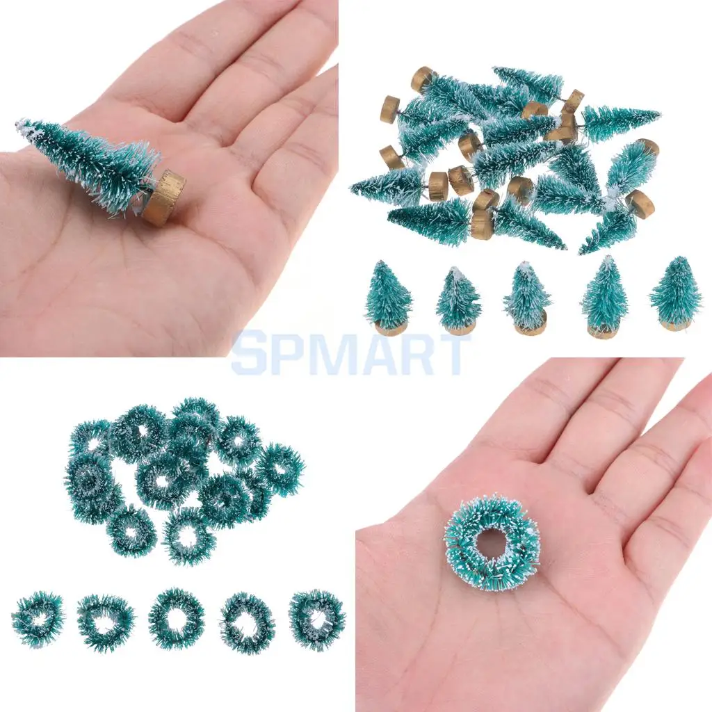 

40 Pieces 1/12 Dolls House Mini Hanging Xmas Wreath & Tree Dollhouse Christmas Tree Decoration Garland - Photography Props