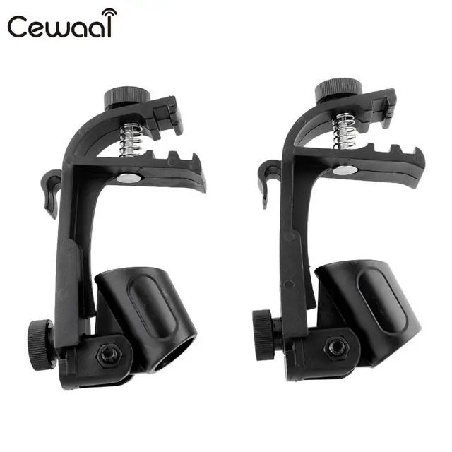 Cewaal 2pcs Adjustable Shockproof Mic Microphone Stand Holder Clips Music Drum Rim Mount Clamp Stander Percussion Studio Black