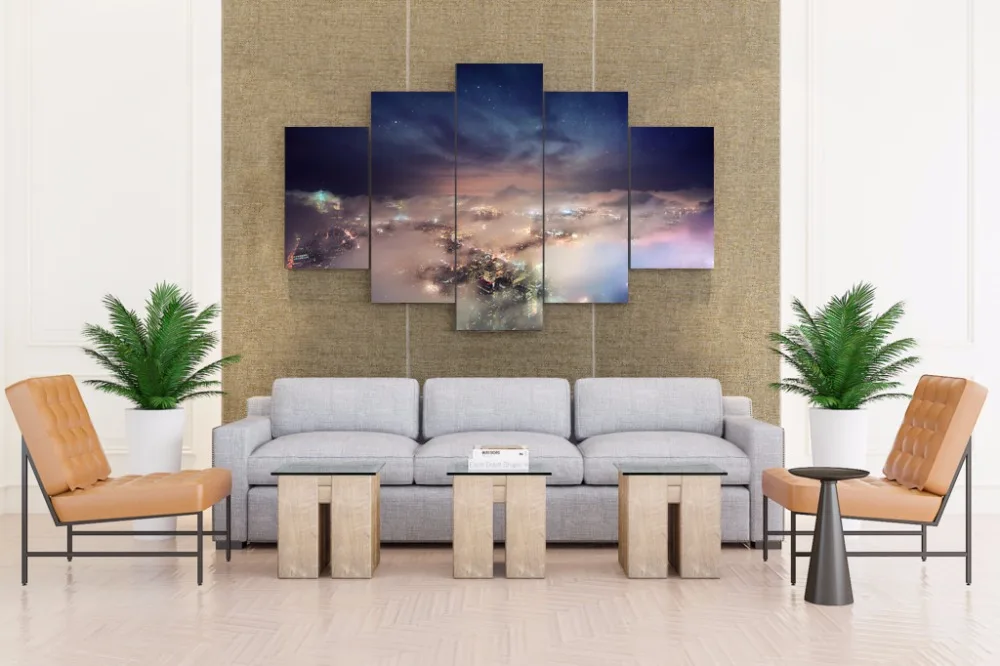 5PCS HD Printed Night from fog Canvas Prints-in Painting & Calligraphy