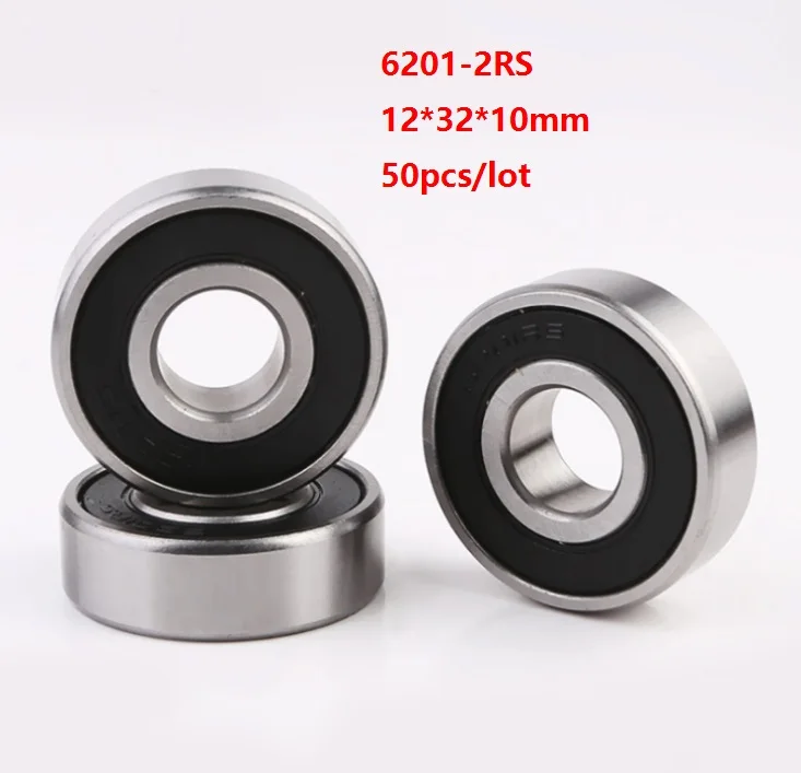 50 шт./лот 12x32x10 мм 6201RS 6201 2RS шарикоподшипники с двойной крышкой 12*32*10 глубокий