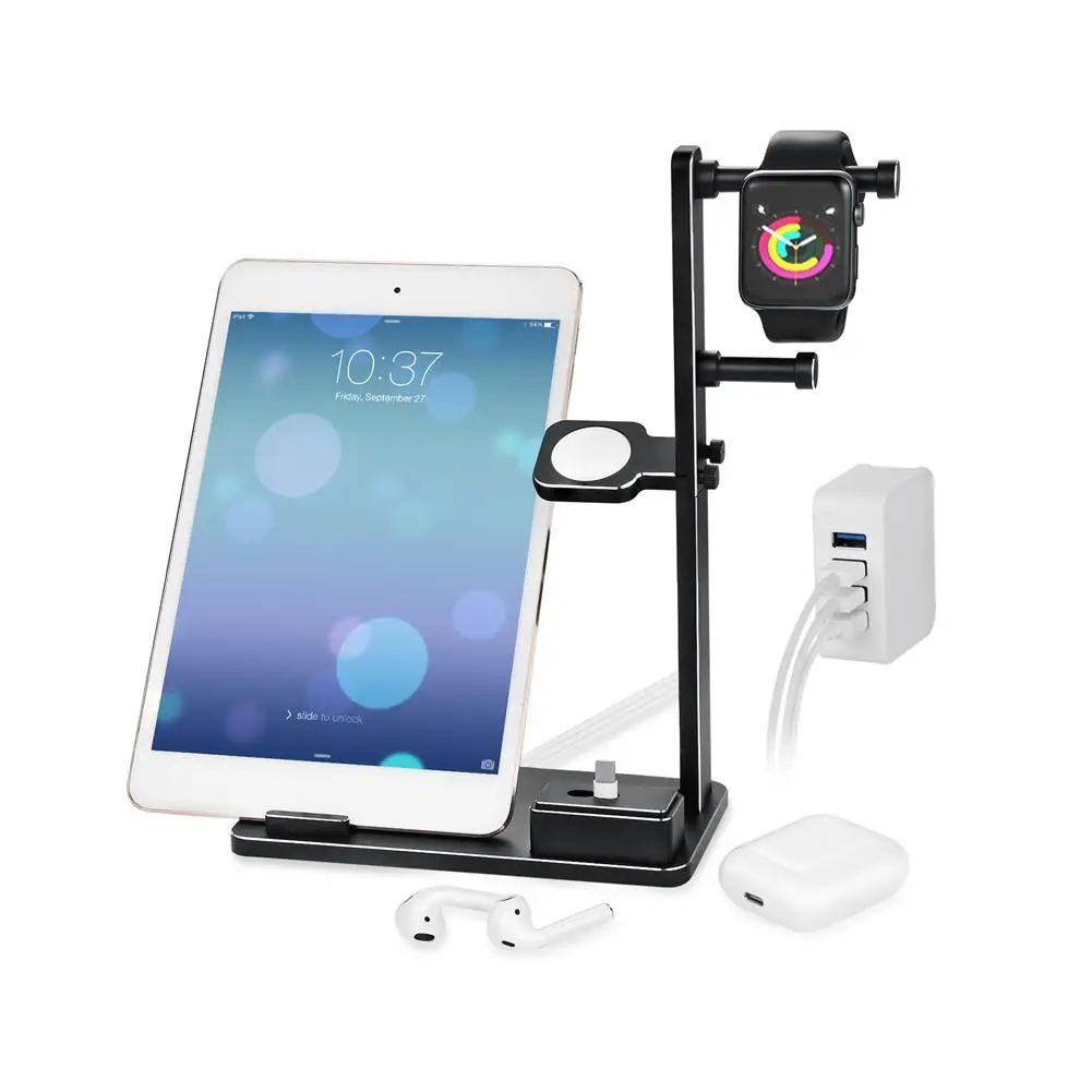 6 In 1 Apple Watch Stand Station Aluminum iWatch Charging Stand Dock Station Headphones Holder for Apple Watch Series 3 2 1 Ai