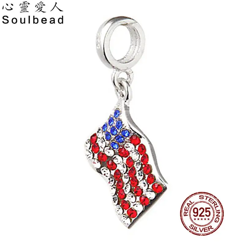 Soulbeads США флаг горный хрусталь подвеска хрустальные бусины стерлингового серебра 925 патриотические 4 июля День Независимости ювелирные изделия