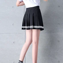 Four Colors High Waist A-Line Women Skirt Striped Stitching Sailor Pleated Skirt Elastic Waist Sweet Girls Dance Skirt