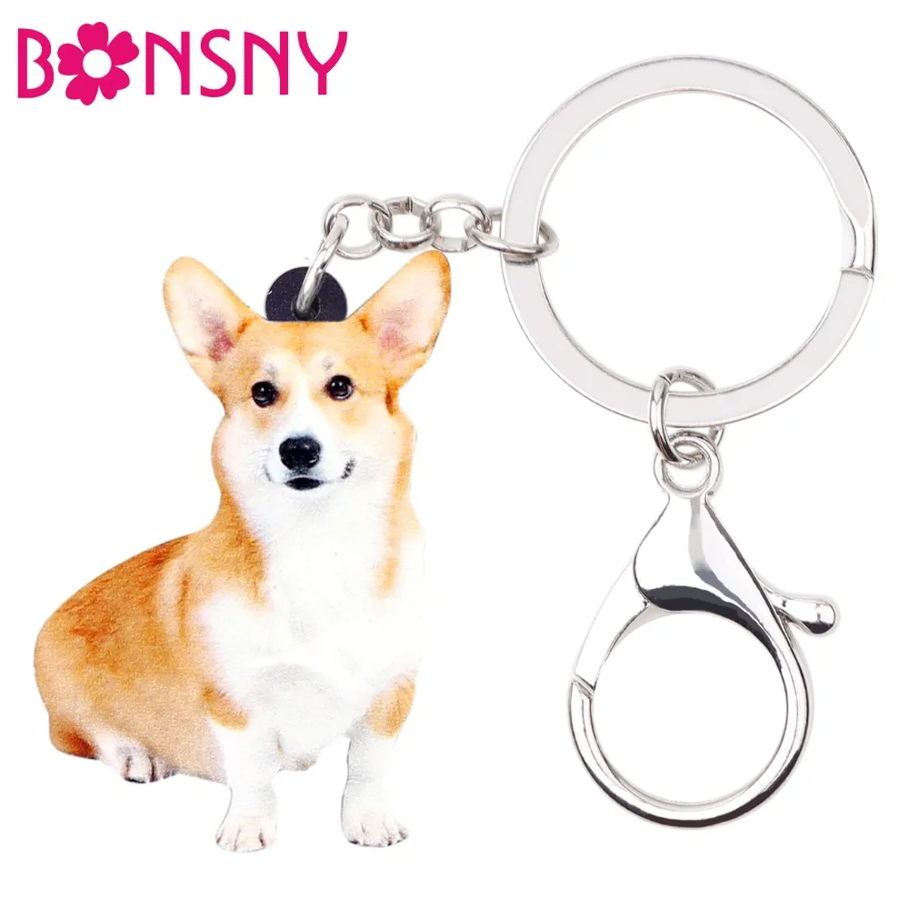 Bonsny акриловые Smile Welsh Corgi Pembroke брелок для ключей собаки цепочки новые кольца