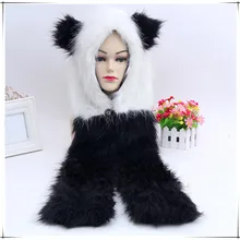 KLV женская шапка Рождественская новинка из искусственного меха Милая цветная меховая шапка сценический костюм для ночного клуба панда шарф с ушками Черная шапка свободный размер z1029
