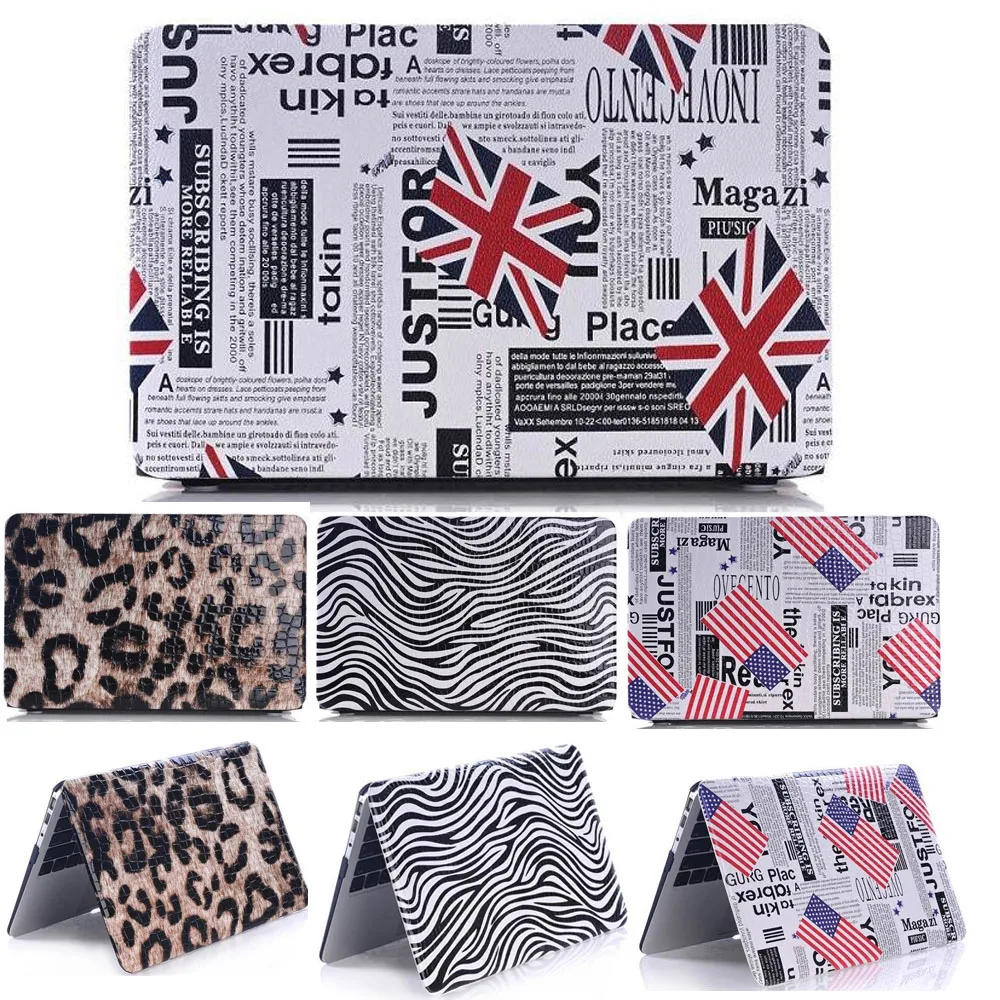 

Leopard/zebra-stripe Flag PU Leather cover Case For apple Macbook Air 11 13 Pro 13 15 Retina Hard laptop case For Mac 12 inch
