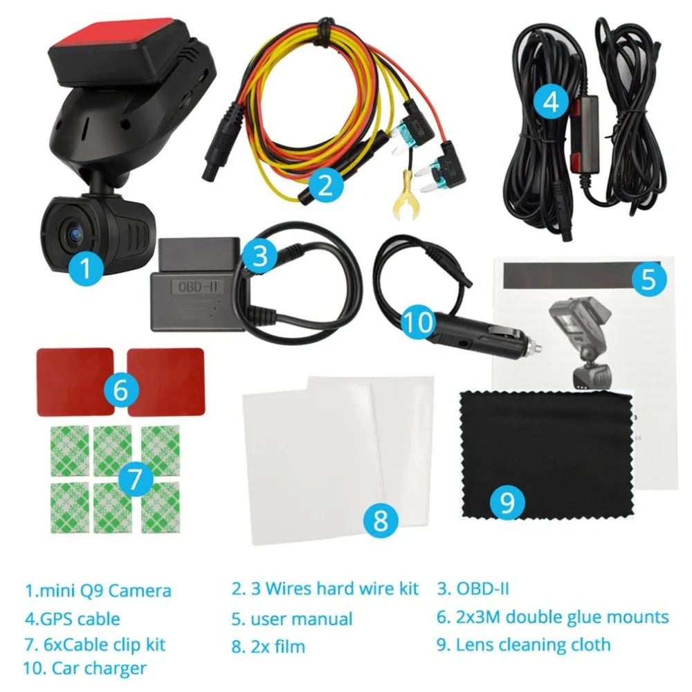 

Mini Q9 1.5" TFT 1296P HD Car DVR Camcorder OBD Parking Guard Monitor Video Recorder Built-in GPS Motion Detection