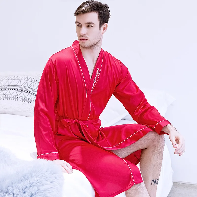 Frühling Neue Männer Dressing Kleid Langarm Nachtwäsche Brief Casual Kimono Bademantel Sexy Bräutigam Trauzeuge Hochzeit Roben Nachtwäsche