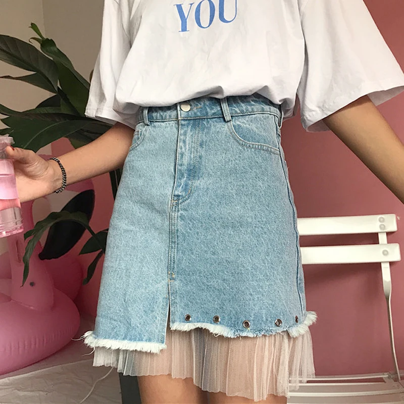 mesh denim skirt
