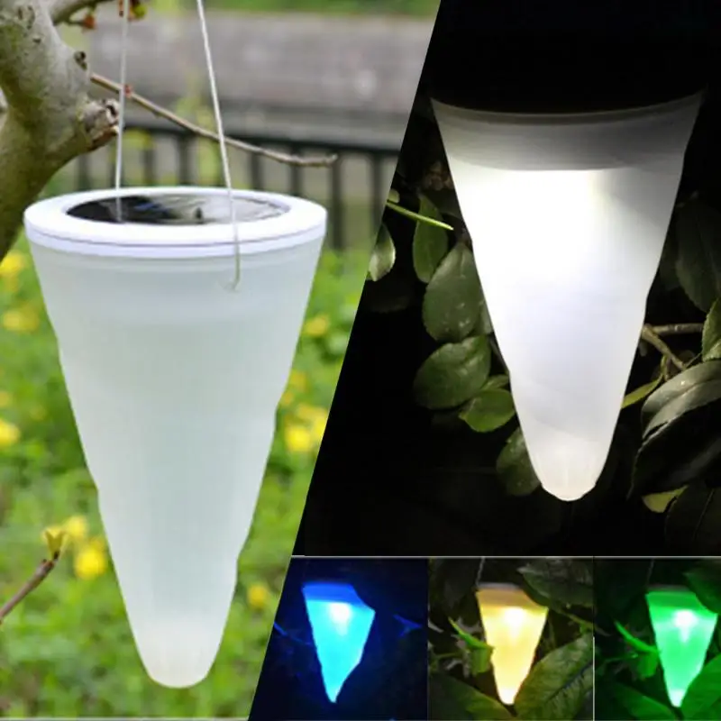 Goedkoop 7 kleur Veranderende Kegelvormige Opknoping Tuin Landschap Verlichting Lamp Waterdicht Zonne energie LED Lampen Party Decoratie Licht
