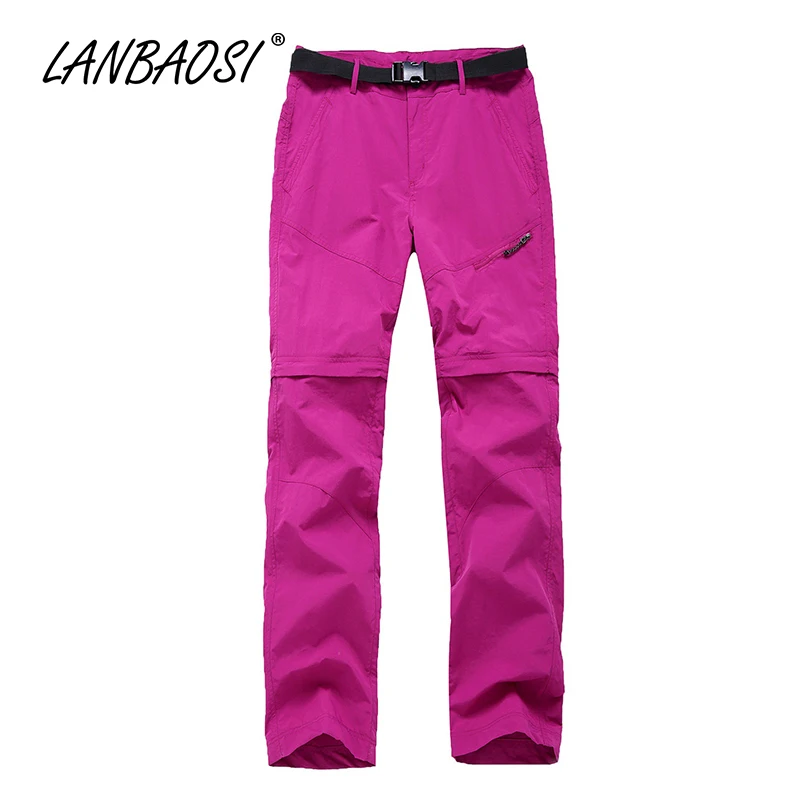 LANBAOSI pantalones de senderismo convertibles para mujer Pantalones de pierna con cremallera protección solar Qucik seco Anti-UV Trekking Pantalones deportivos al aire libre