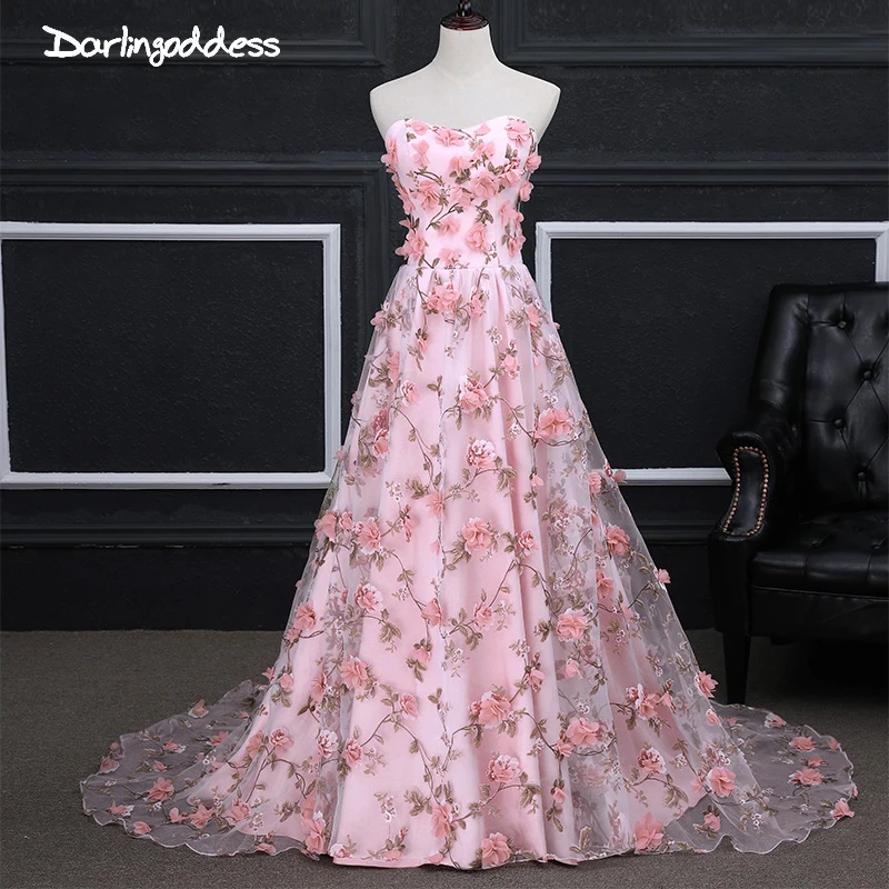 

Pink 3D Flowers Evening Dresses Long A Line Formal Party Evening Gowns Mother and Dauhter Of The Bride Dresses 2017 Abendkleider