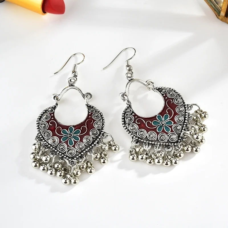 

Vintage Ethnic Tribal Fan Shaped Dangle Earrings For Women Indian Turkish Carved Flower Earrings Jhumka Pendant Mujer L4E711