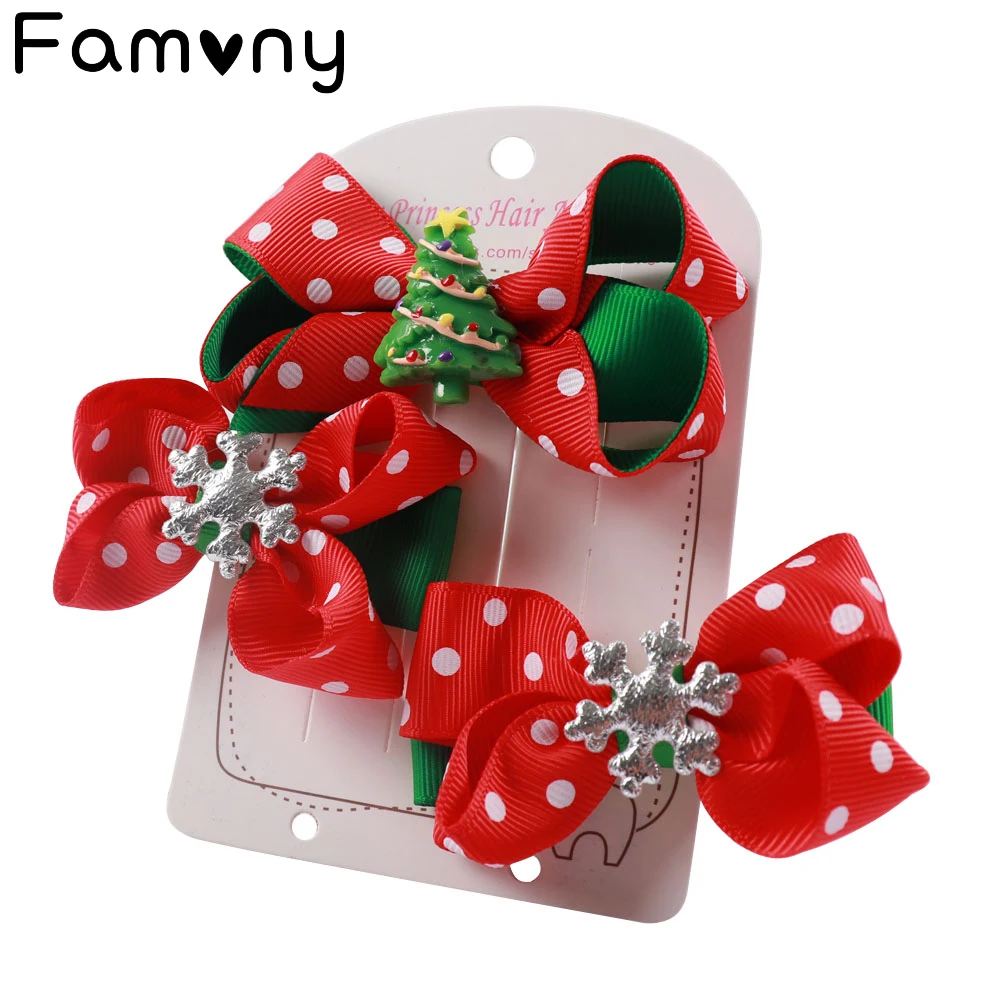 

Cute Christmas Hair Bow Set For Girl Snow Santa Christmas Tree Hairpin Boutique Hair Clip Kids Christmas Gifts Hair Accessories