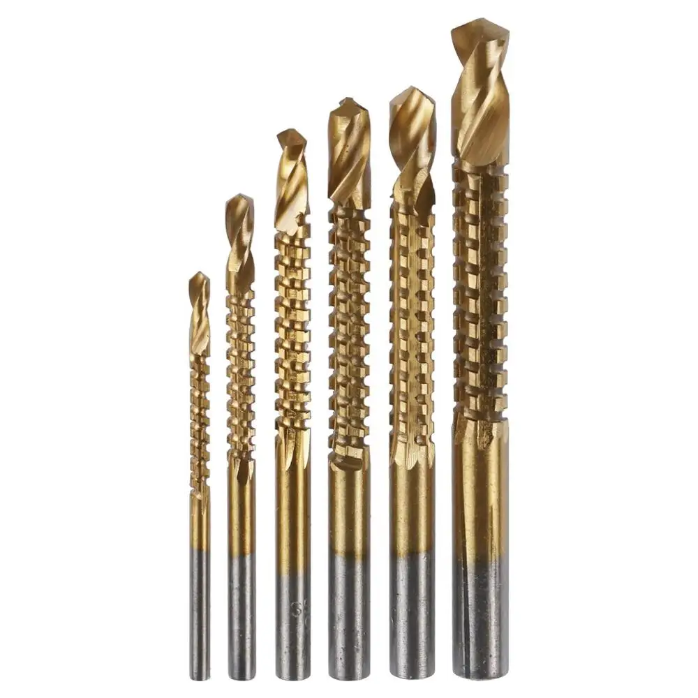 

6PCS/LOT HSS Titanium Coated High-Speed Steel Drill Bit Set 3-8mm Carpenter Electric Drill Plastic Metal Hole Grooving Drill Saw