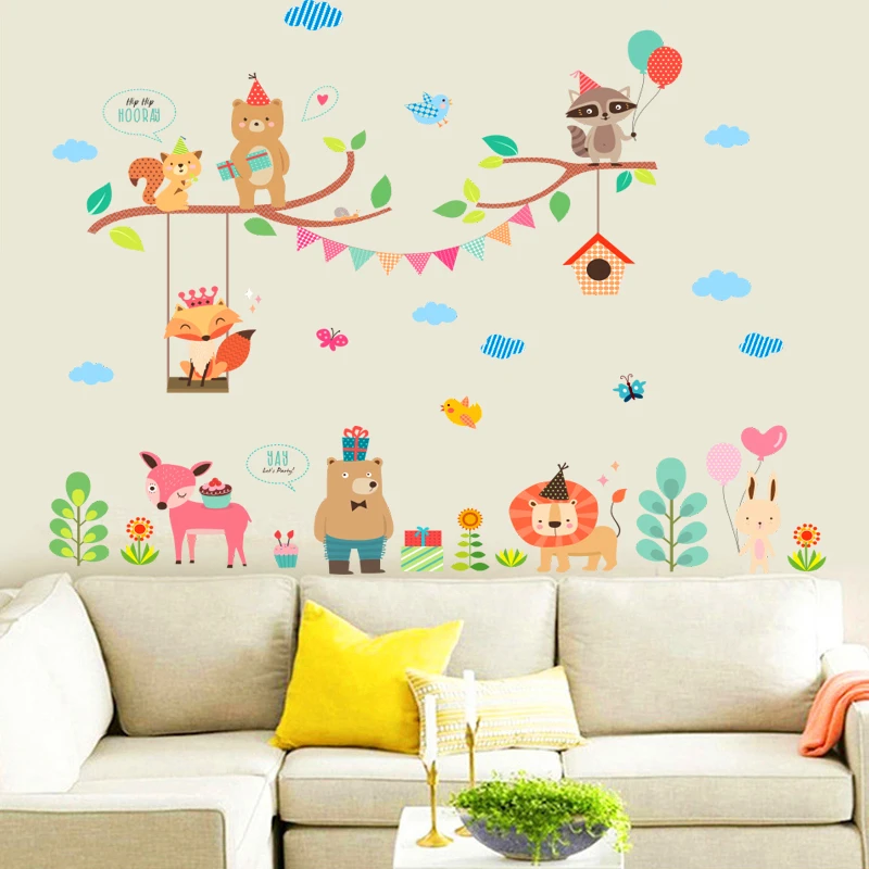 % lovely bear lion deer fox rabbit branch wall stickers kids rooms decor cartoon animals wall decals art diy posters pvc mural % lovely bear lion deer fox rabbit branch wall stickers kids rooms decor cartoon animals wall decals art diy posters pvc mural