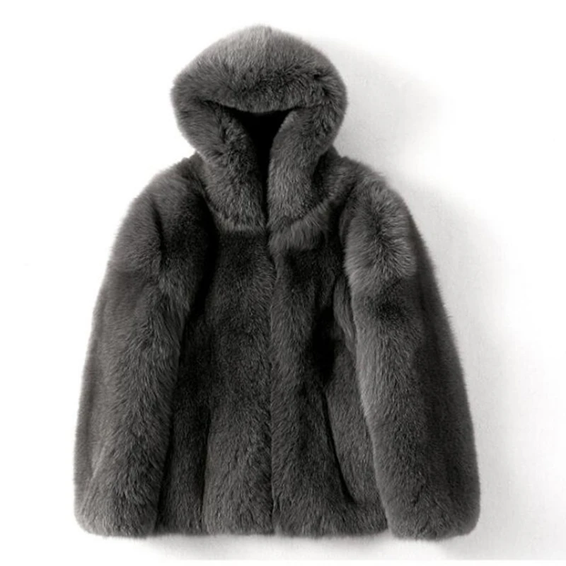 TOPFUR 2018 Winter Thick Fox Fur Men' Jacket With Fox Hood Top Quality Warm Gray Color Whole Skin Real Fur Coat For Man Luxury