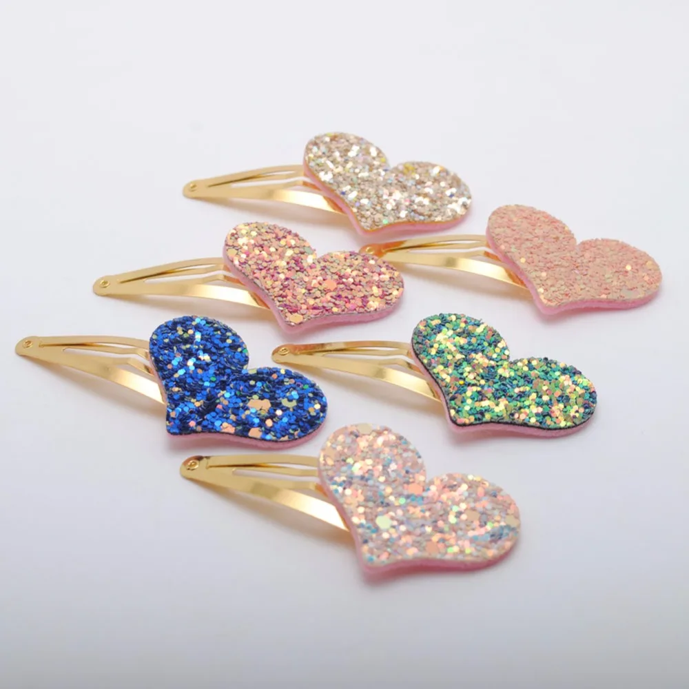 

6pcs/lot New Girls Hairclips Corea Design Glitter Heart Kids Birthday Gift Child Hair Accessories Hairpin For Children
