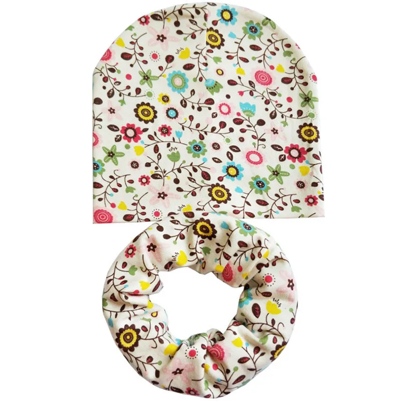 beige flower baby hat scarf
