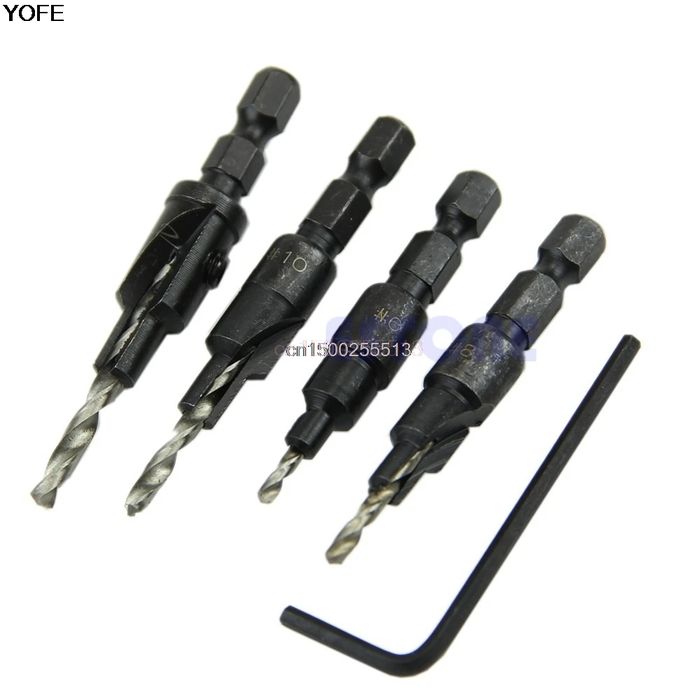 Quick Change Hex Shank Screw #6 #8 #10 #12 4pcs HSS Countersink Drill Bit Set Quick Change Hex Shank Screw #6 #8 #10 #12 4pcs HSS Countersink Drill Bit Set