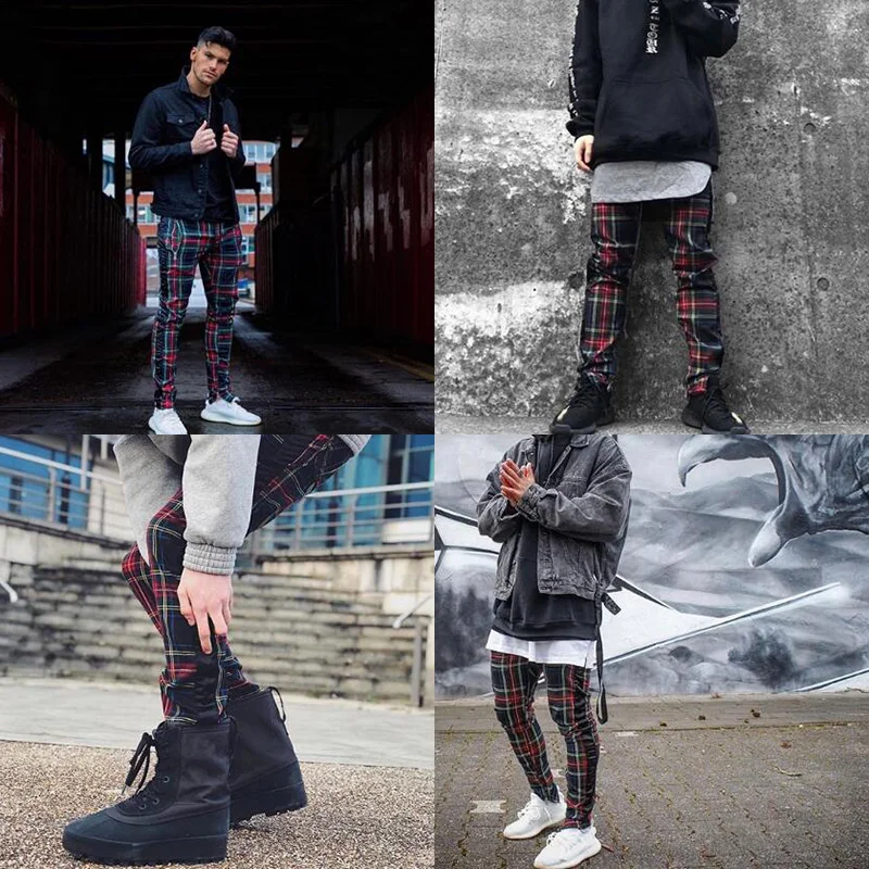 الاسكتلندي شعرية ركض Sweatpants الرجال 2018 جوستين بيبر خمر رجل ركض السراويل الهيب هوب الكاحل حزام البريدي منقوشة السراويل الترنك