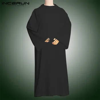 

INCERUN Long Sleeve 2020 Muslim Men Arab Islamic Kaftan Loose Hooded Tops Saudi Arabia Middle East Robes Solid Men Jubba Thobe