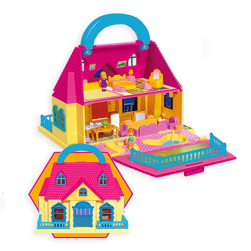 

Children's play house toy girl suitcase doll house Assembly set Toy Model Building Kits villa house DIY Furniture Accessories