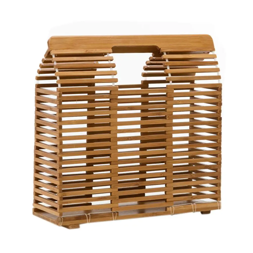 2018 High Quality Handmade Bamboo Braided Bag Handbag Portable Beach Storage Bag Organizer