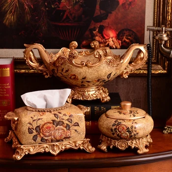 

European tissue box, lace resin, luxury retro home, high-end decorations, napkin boxes, fashionable carton