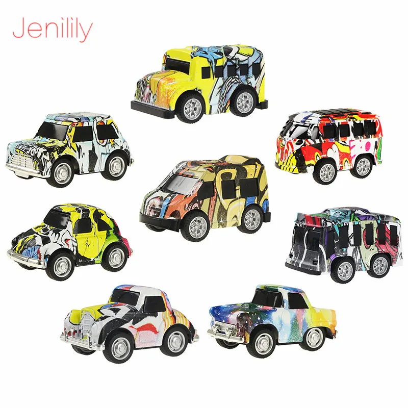 8 pcs/set Graffiti Style Alloy Car Pull Back Diecast Model Toy Vehicle Educational Toys Christmas Birthday Gift Boys Children