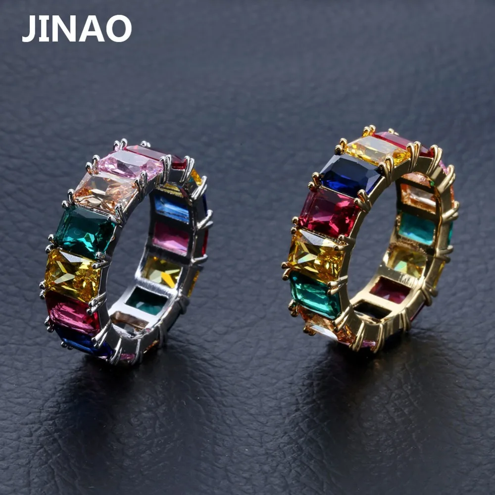 HIP Hop Colorful Cubic Zircon Men rings Fashion Gold Silver Colors Classic Men's Punk Style Males Finger Rings Size 7-11