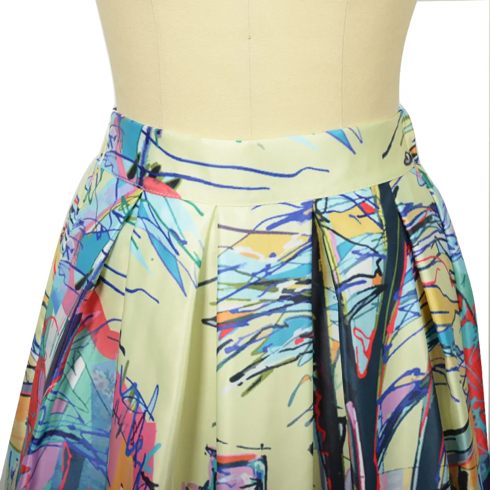 Мода года атласная Для женщин юбка летний Винтаж в ретро-стиле Фэнтези пейзаж живопись принт миди-юбка с высокой талией бальное платье Saia SK056