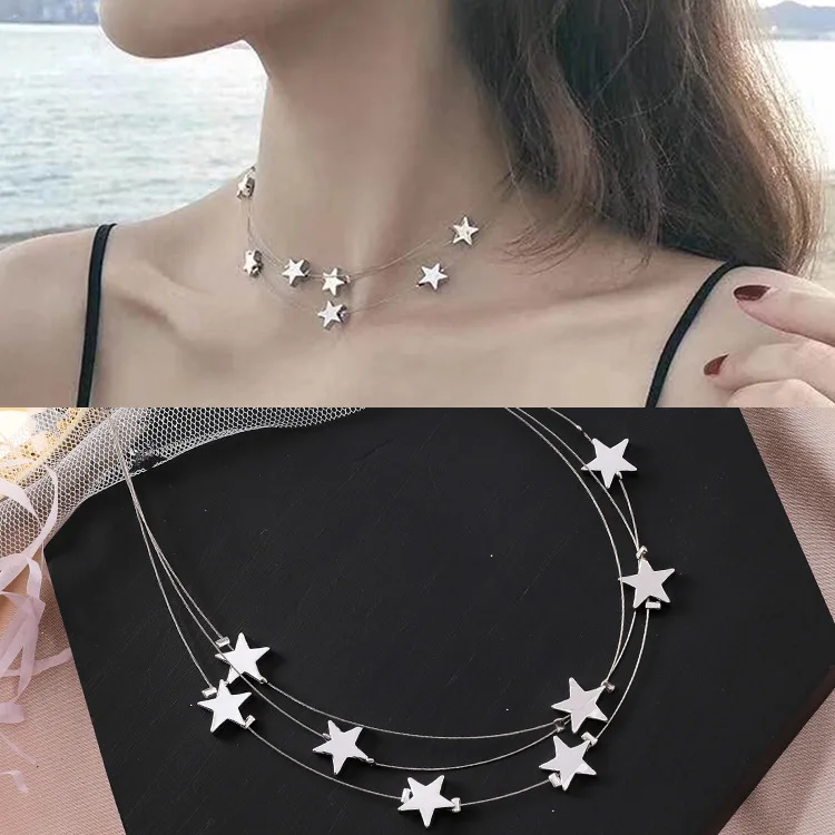 

Korean Fashion 2018 Summer Multi-layer Star Necklace Chain Choker Women Jewelry collar