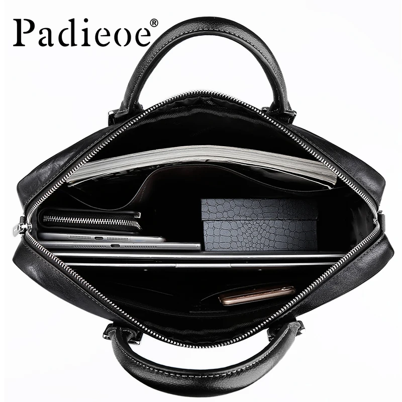 Padieoe роскошный мужской портфель из натуральной кожи, модная деловая мужская сумка для ноутбука, настоящая коровья кожа, мужская повседневная сумка на плечо