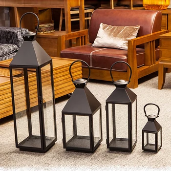 European Style Iron Glass Candlestick Holder, Moroccan Style Candles Lantern, Black, White, Bronze Color