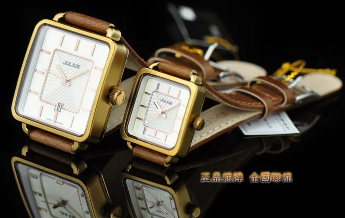 JULIUS пару часов Для мужчин смотреть Для женщин кварцевые часы Японии тонкой модные кожаные часы площади влюбленных подарок на день Святого
