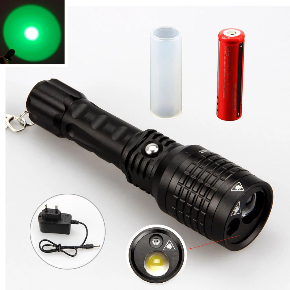 

Tactical 2000LM LTS LED Hunting Rechargeable Zoom Flashlight Torch Green Laser+3000mAh Battery+Charger