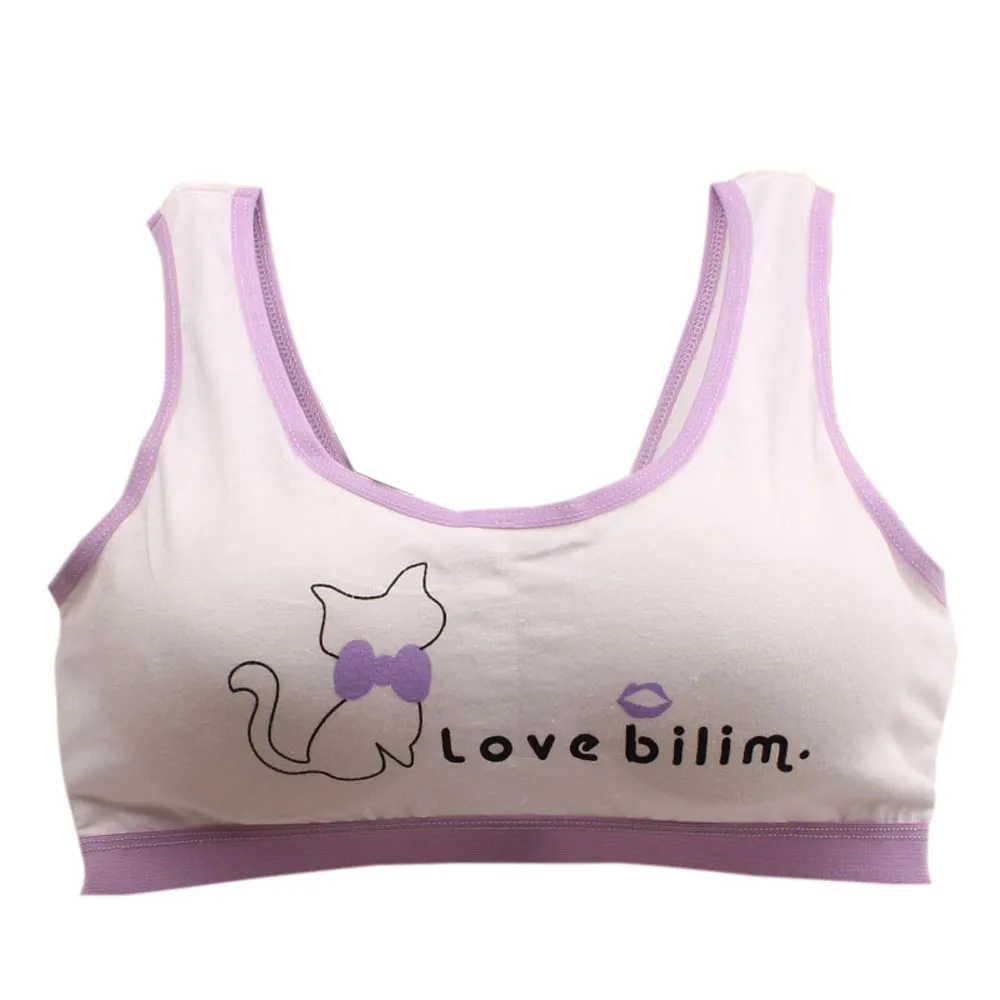 New Lovely Girls Cartoon Cat Letter Printing Underwear Bra Child Girl Fashion Vest Kids Girls Casual Underclothes Sport Undies - Цвет: Фиолетовый