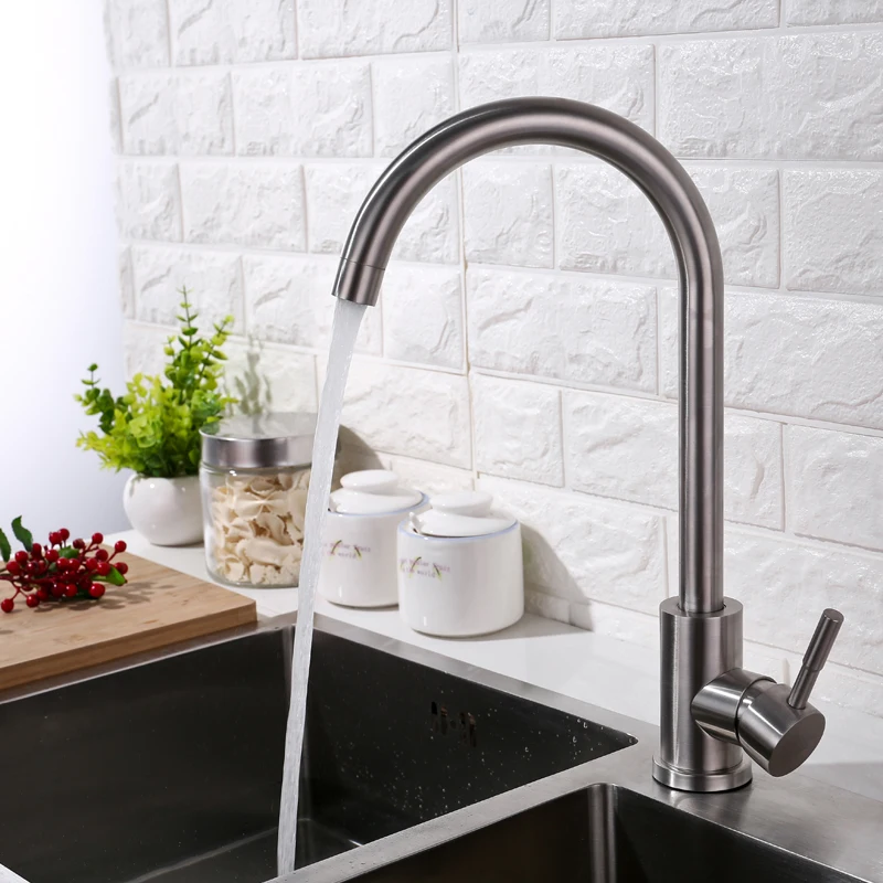 IVRICH Gooseneck Hot Cold Kitchen Faucets SUS304 Stainless kitchen tap 1 Side Handle deck