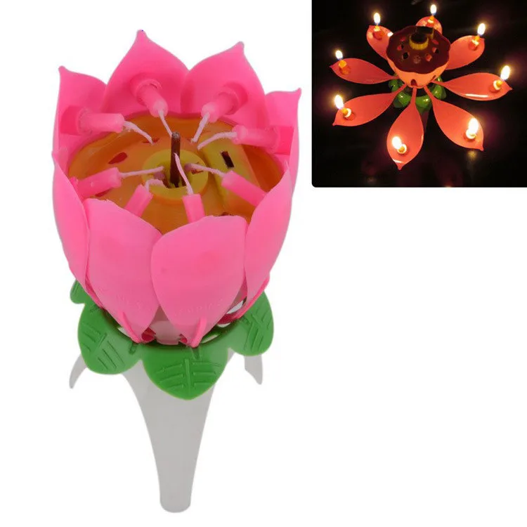 День рождения свеча Удивительный Романтический музыкальный цветок лотоса с днем рождения подарок музыка свеча