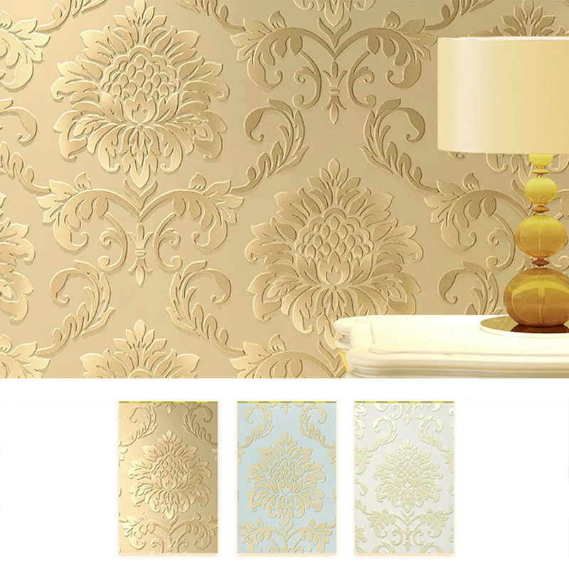 

2019 New European Damascus wallpaper 3D non-woven wallpaper wallpaper craft living room bedroom bedside TV background wall