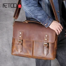 AETOO Retro head cowhide Briefcase handmade leather laptop bag men's shoulder crossbody bag