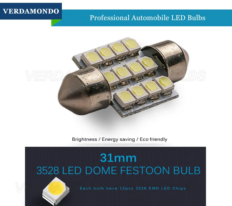 Супер яркие светодиодные лампы для салона автомобиля 31 мм 12 SMD 3528 4 шт.|Сигнальная
